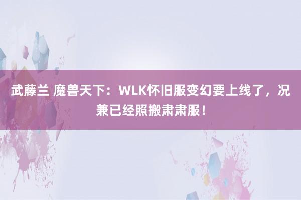 武藤兰 魔兽天下：WLK怀旧服变幻要上线了，况兼已经照搬肃肃服！