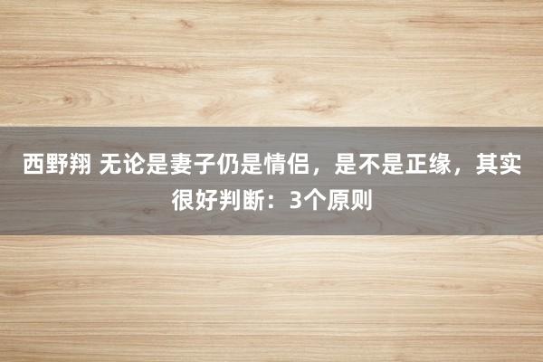 西野翔 无论是妻子仍是情侣，是不是正缘，其实很好判断：3个原则